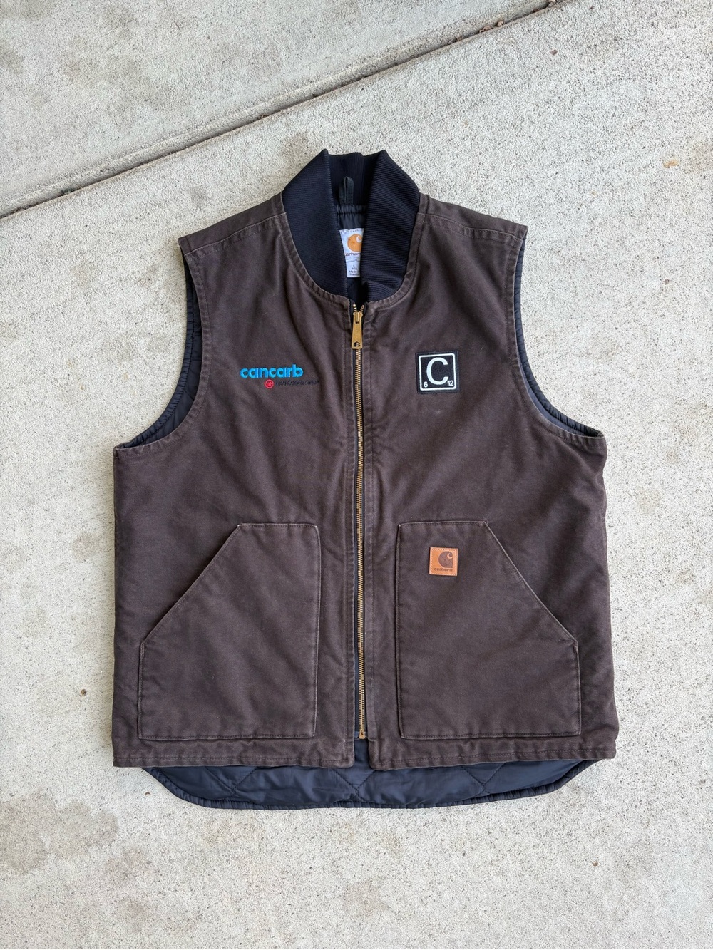 Vintage Carhartt V02-DKB Sandstone Duck Arctic Vest Dark Brown Large Tall
